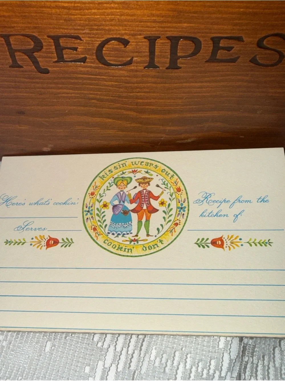 Wooden Recipe Box with Brass Knob With Recipe Cards
